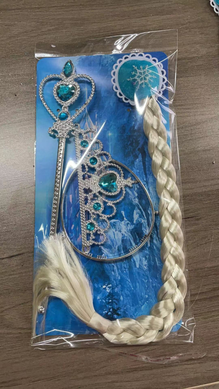 Set za dječju glavu: kruna, čarobni štapić i pletenice — crtani princ, akrilni kristali, elektroplatinirana kruna