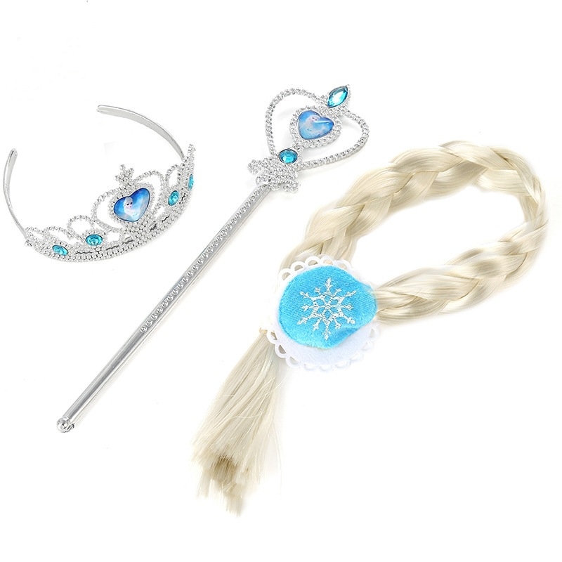 Set za dječju glavu: kruna, čarobni štapić i pletenice — crtani princ, akrilni kristali, elektroplatinirana kruna