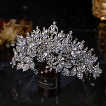 Τιάρα νύφης για κεφάλι – κράμα, λευκά κρύσταλλα, ηλεκτροπλατίωση, Hg221