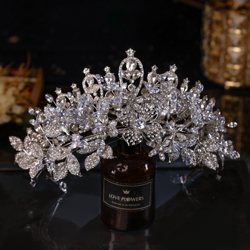 Τιάρα νύφης για κεφάλι – κράμα, λευκά κρύσταλλα, ηλεκτροπλατίωση, Hg221