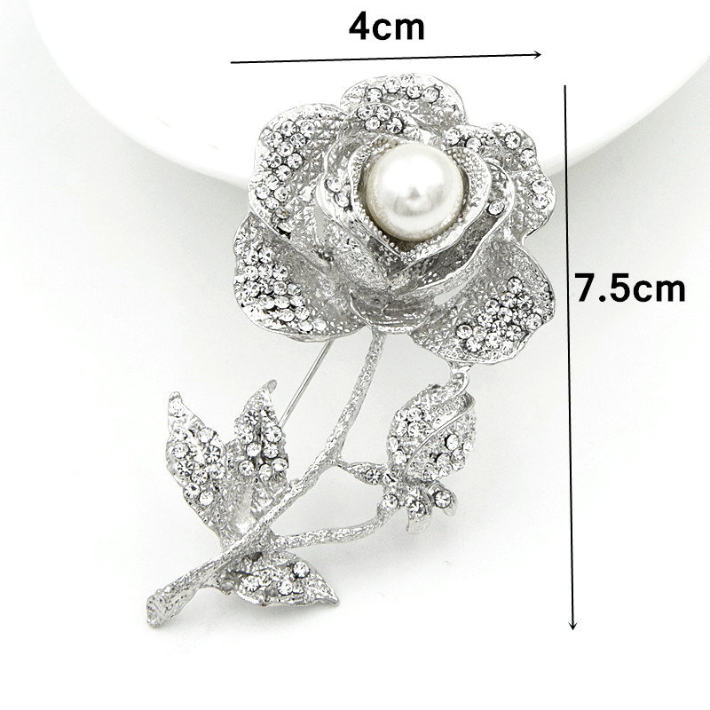 Broš cvijeta s perlama i kristalima, legura, elektroplatiranje, unisex floralni dizajn, model B1123
