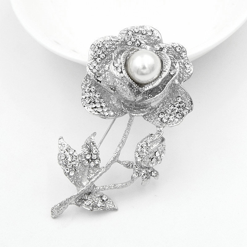 Broš cvijeta s perlama i kristalima, legura, elektroplatiranje, unisex floralni dizajn, model B1123