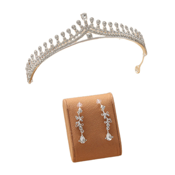 Set za glavu: kruna, tiara i naušnice (legura, 5K čistoća, japansko-korejski stil, umjetni kamenčići, elektroplatiranje)