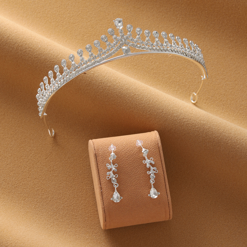 Set za glavu: kruna, tiara i naušnice (legura, 5K čistoća, japansko-korejski stil, umjetni kamenčići, elektroplatiranje)
