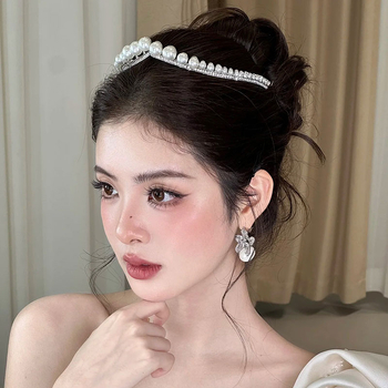 Perlasta rhinestone tiara – jednostavan vjenčani dodatak za kosu, oblik krune, elektroplating, čistoća K-5