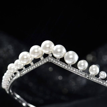Perlasta rhinestone tiara – jednostavan vjenčani dodatak za kosu, oblik krune, elektroplating, čistoća K-5