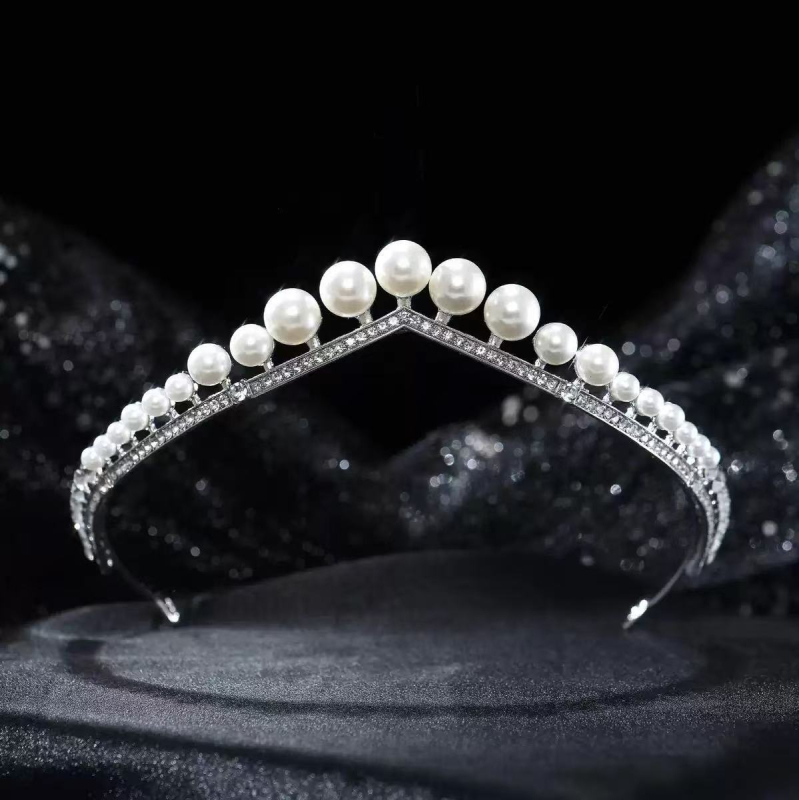 Perlasta rhinestone tiara – jednostavan vjenčani dodatak za kosu, oblik krune, elektroplating, čistoća K-5