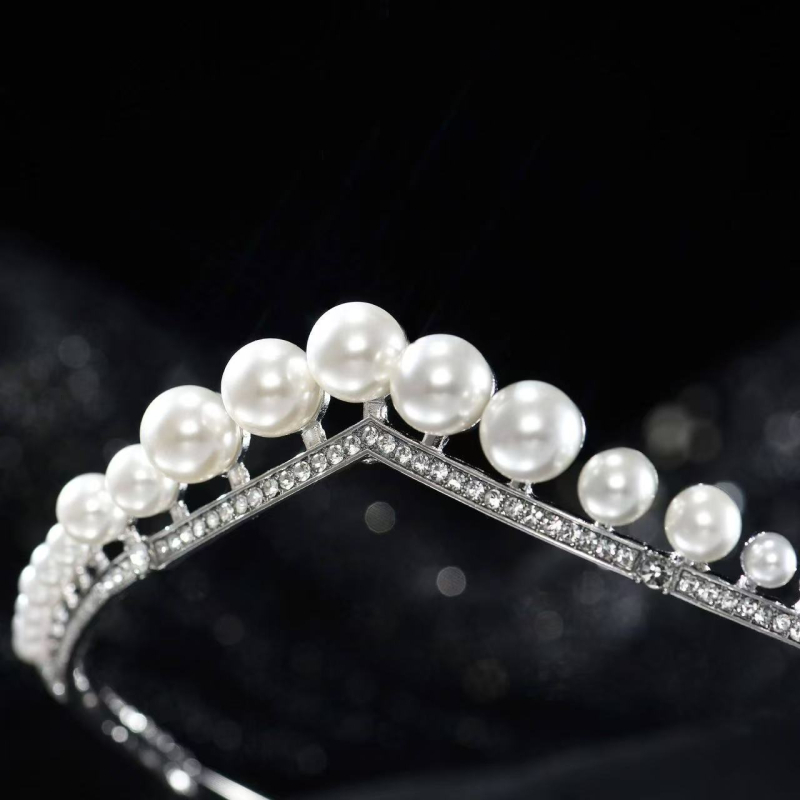 Perlasta rhinestone tiara – jednostavan vjenčani dodatak za kosu, oblik krune, elektroplating, čistoća K-5