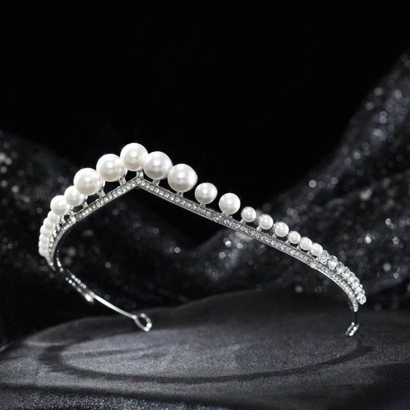 Perlasta rhinestone tiara – jednostavan vjenčani dodatak za kosu, oblik krune, elektroplating, čistoća K-5