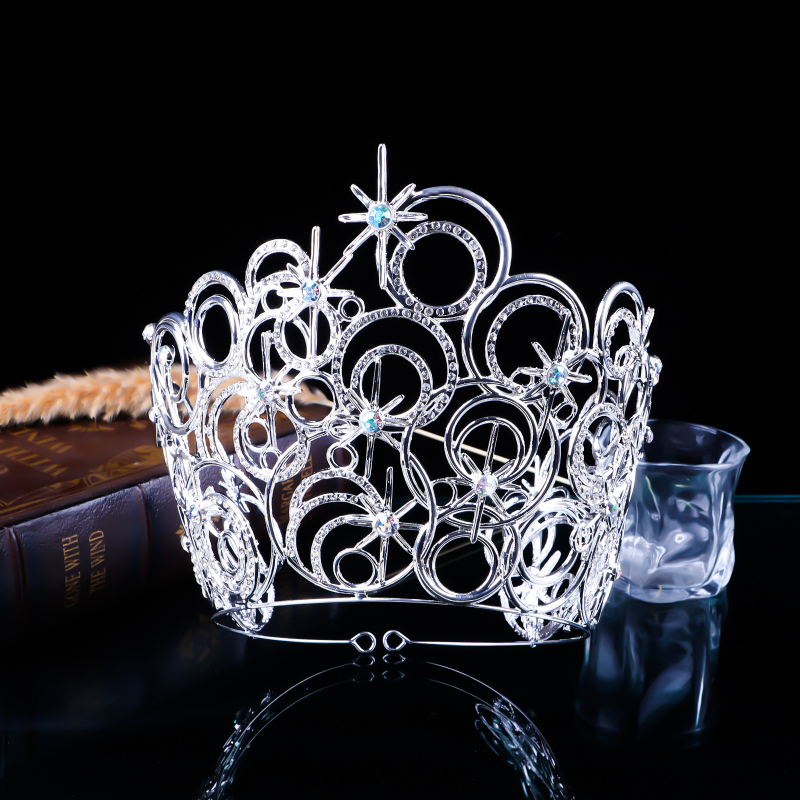 Στέμμα από κράμα με λευκά κρύσταλλα, γυναικείο vintage στυλ, για γάμο και πασαρέλα, ακρίβεια στην κατασκευή