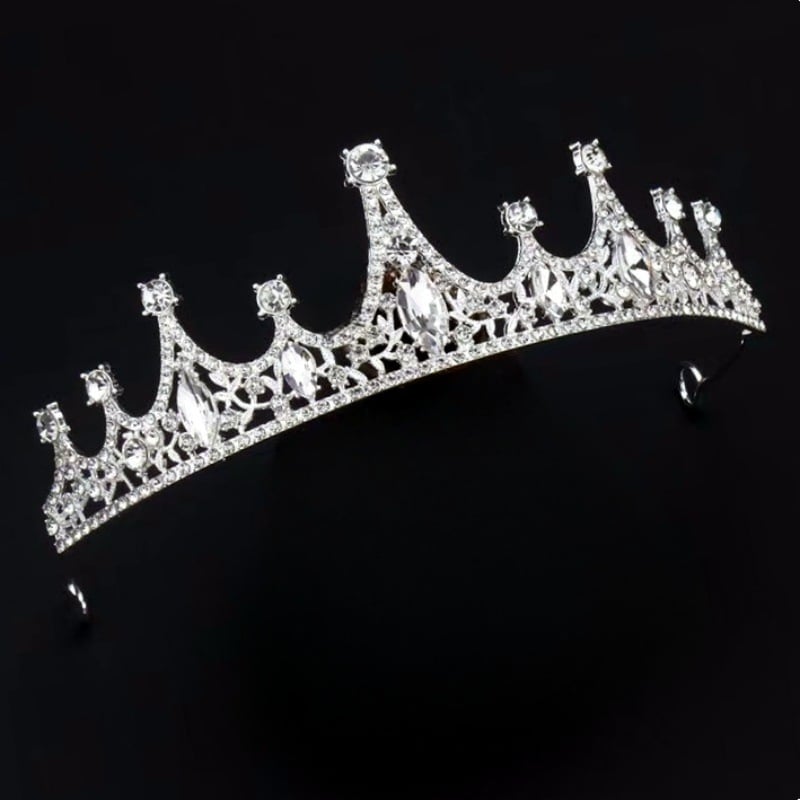 Κορώνα για μαλλιά για κορίτσια – κράμα, επικάλυψη αργύρου, στυλ κορώνας, λευκά κρύσταλλα