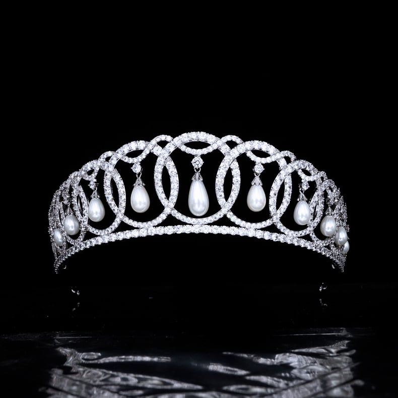 Bakrena tiara s cirkonima i perlama ugradnji, korejskog stila