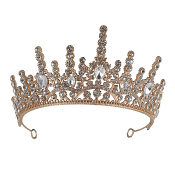Tiara de mireasă — coroană cu cristale de înaltă calitate pentru fotografii și reprezentații (Material: aliaj; Tratare: electroplacare; Personalizare: Da; Ambalare: ambalaj individual; Brand: Bizhou)