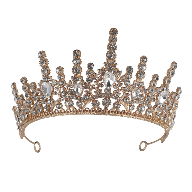 Tiara de mireasă — coroană cu cristale de înaltă calitate pentru fotografii și reprezentații (Material: aliaj; Tratare: electroplacare; Personalizare: Da; Ambalare: ambalaj individual; Brand: Bizhou)