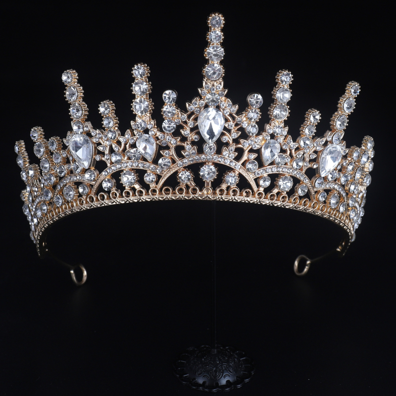 Tiara de mireasă — coroană cu cristale de înaltă calitate pentru fotografii și reprezentații (Material: aliaj; Tratare: electroplacare; Personalizare: Da; Ambalare: ambalaj individual; Brand: Bizhou)