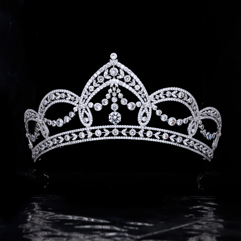 Vjenčana tiara s cirkonima u bakru, inkrustirana cirkonima, retro euro-američki stil