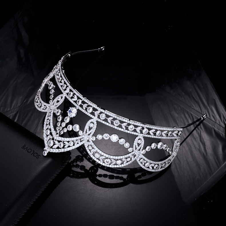 Vjenčana tiara s cirkonima u bakru, inkrustirana cirkonima, retro euro-američki stil