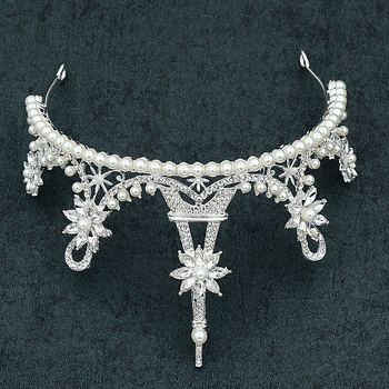 Tiara od legure za kosu – Zircon kristali, ženski stil, model krune, elektropliranje