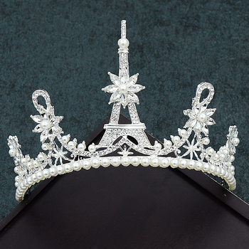 Tiara od legure za kosu – Zircon kristali, ženski stil, model krune, elektropliranje