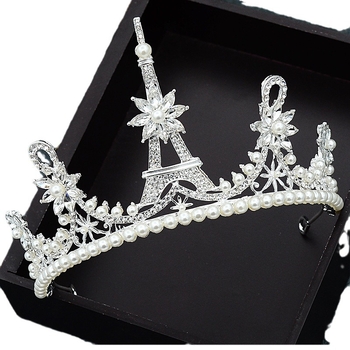 Tiara od legure za kosu – Zircon kristali, ženski stil, model krune, elektropliranje