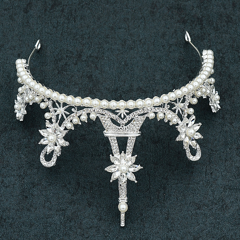 Tiara od legure za kosu – Zircon kristali, ženski stil, model krune, elektropliranje