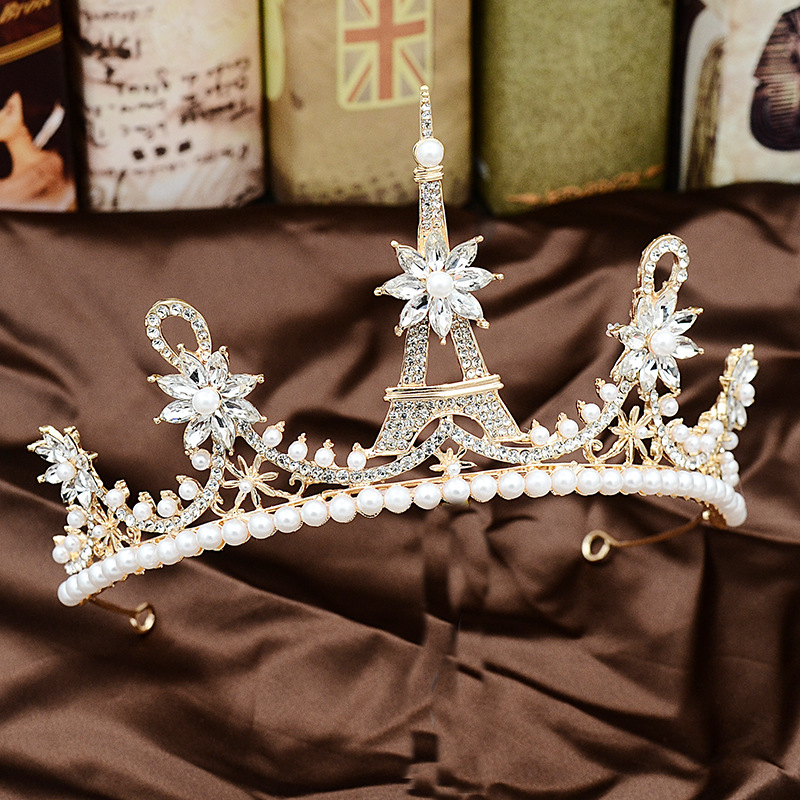 Tiara od legure za kosu – Zircon kristali, ženski stil, model krune, elektropliranje