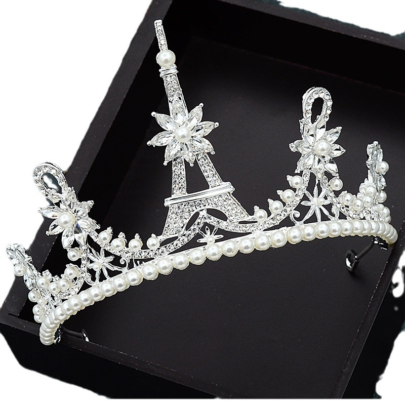 Tiara od legure za kosu – Zircon kristali, ženski stil, model krune, elektropliranje