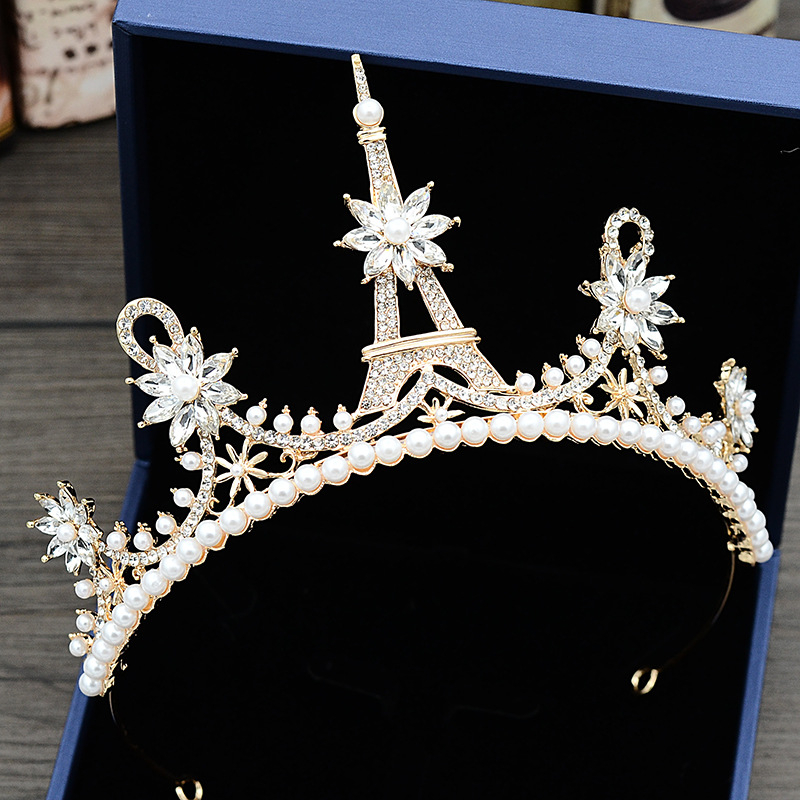 Tiara od legure za kosu – Zircon kristali, ženski stil, model krune, elektropliranje