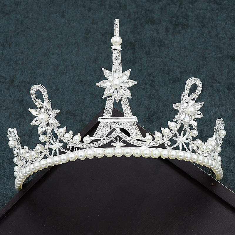 Tiara od legure za kosu – Zircon kristali, ženski stil, model krune, elektropliranje