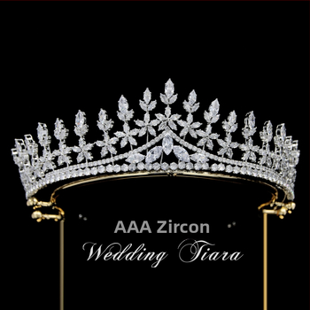 Esküvői korona cirkónium kristállyal – fém, valódi cirkónium kristály, elektroplating