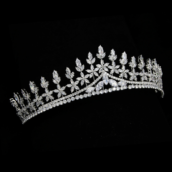 Esküvői korona cirkónium kristállyal – fém, valódi cirkónium kristály, elektroplating