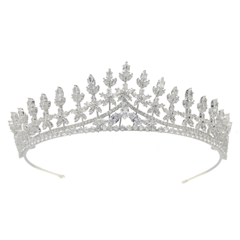 Esküvői korona cirkónium kristállyal – fém, valódi cirkónium kristály, elektroplating