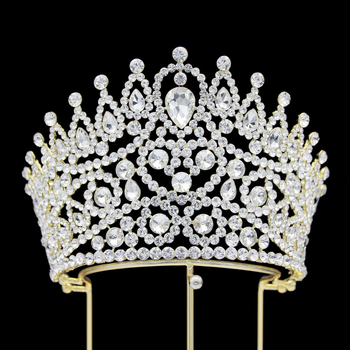 Barokk menyasszonyi korona fejére — ötvözet, elektrolitikus bevonat, 5A rhinestone kristályok és üveg