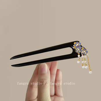 Fából készült virág alakú hajcsat bojtokkal, U-alakú, új kínai stílus