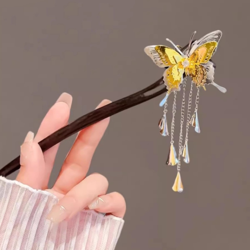 Fa hajtű nőknek pillangó motívummal, új kínai stílus, hajkiegészítő állatövi motívummal, testreszabható