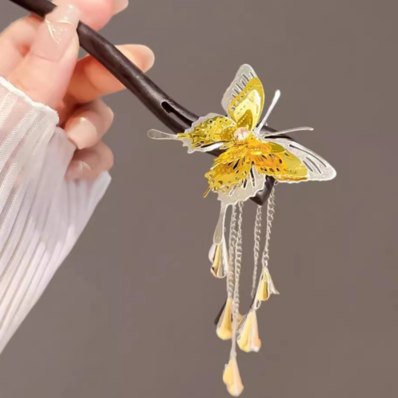 Fa hajtű nőknek pillangó motívummal, új kínai stílus, hajkiegészítő állatövi motívummal, testreszabható