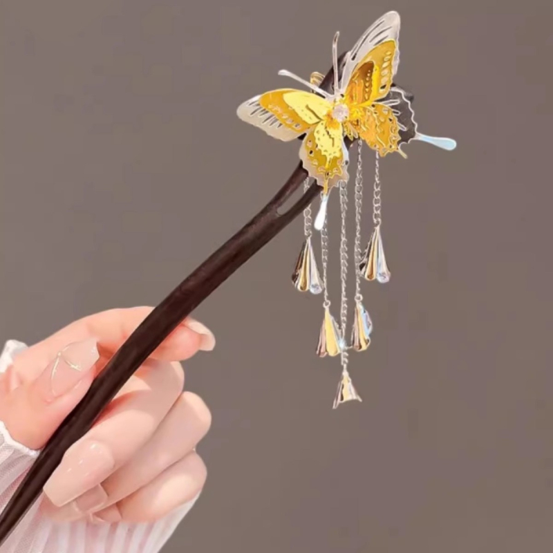 Fa hajtű nőknek pillangó motívummal, új kínai stílus, hajkiegészítő állatövi motívummal, testreszabható