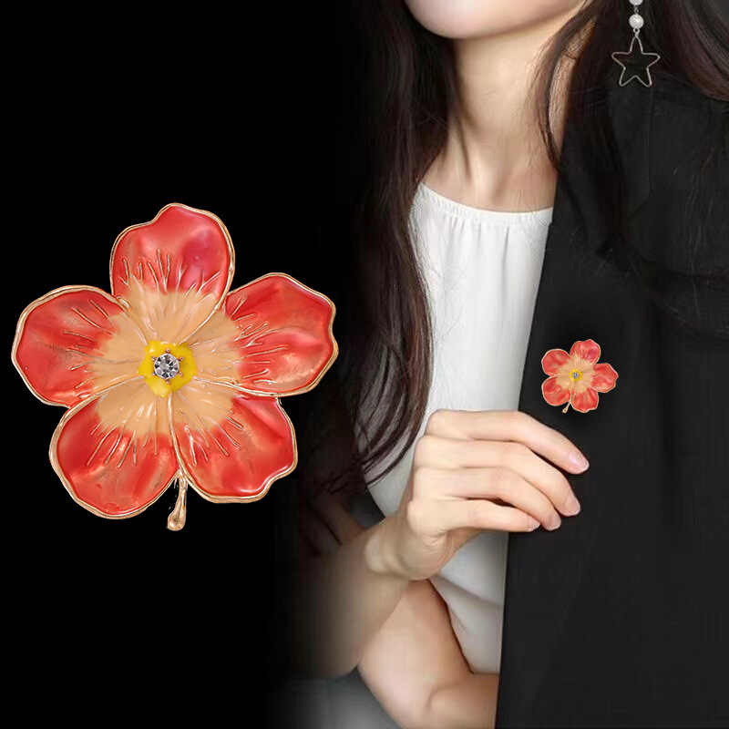 Καρφίτσα με σχέδιο ανθών αμυγδαλιάς, από κράμα ψευδάργύρου, ηλεκτροπλατίωση, λουλούδια και φύλλα