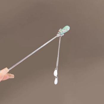 Yingbao hajcsat kínai ősi stílusú ötvözetből, természetes kő függővel, Seiko felületkezelés, önálló csomagolás