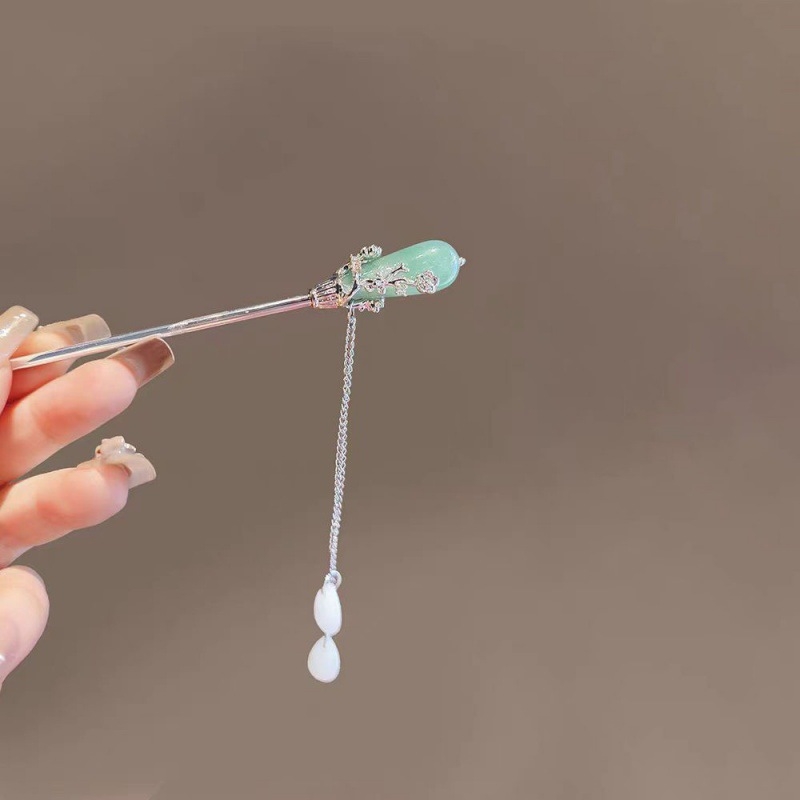 Yingbao hajcsat kínai ősi stílusú ötvözetből, természetes kő függővel, Seiko felületkezelés, önálló csomagolás