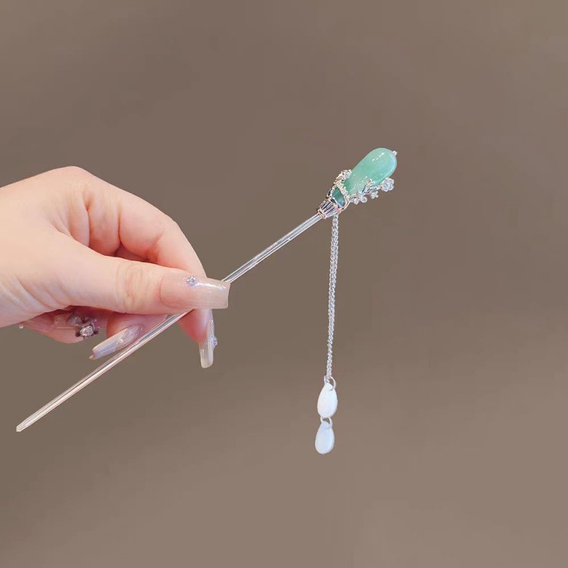 Yingbao hajcsat kínai ősi stílusú ötvözetből, természetes kő függővel, Seiko felületkezelés, önálló csomagolás