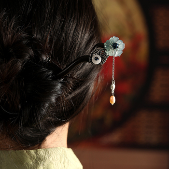 Guofeng stílusú fa hajcsat virágos mintával, önálló csomagolás, fejfedő kiegészítő