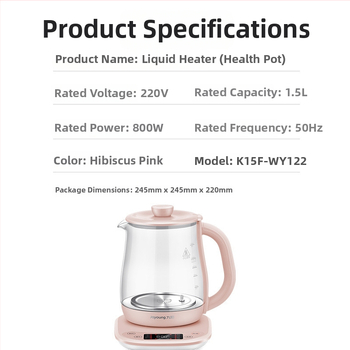 Veselības pota dekociju kanna ar stikla korpusu, 1.5 L, 800 W, 220 V, modelis K15F-WY122