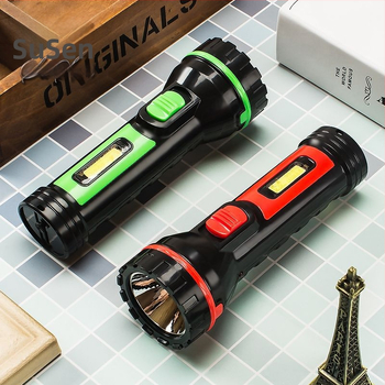 Sosen LED zseblámpa COB oldalsó fénnyel, újratölthető, 1W LED, ABS ház, 200–500 m hatótáv, akkumulátor üzemideje 6 óra