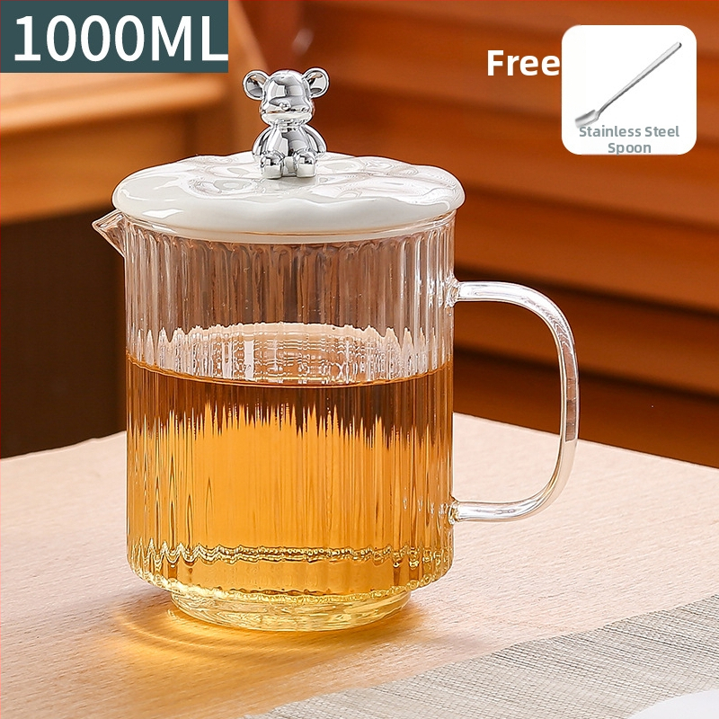 Veselības tējas kanna no stikla ar smilšu tekstūras korpusu (1 L ietilpība; 220 V; 300–350 W; keramikas iekšējā tvertnes; šķidruma izplešanās termostats)