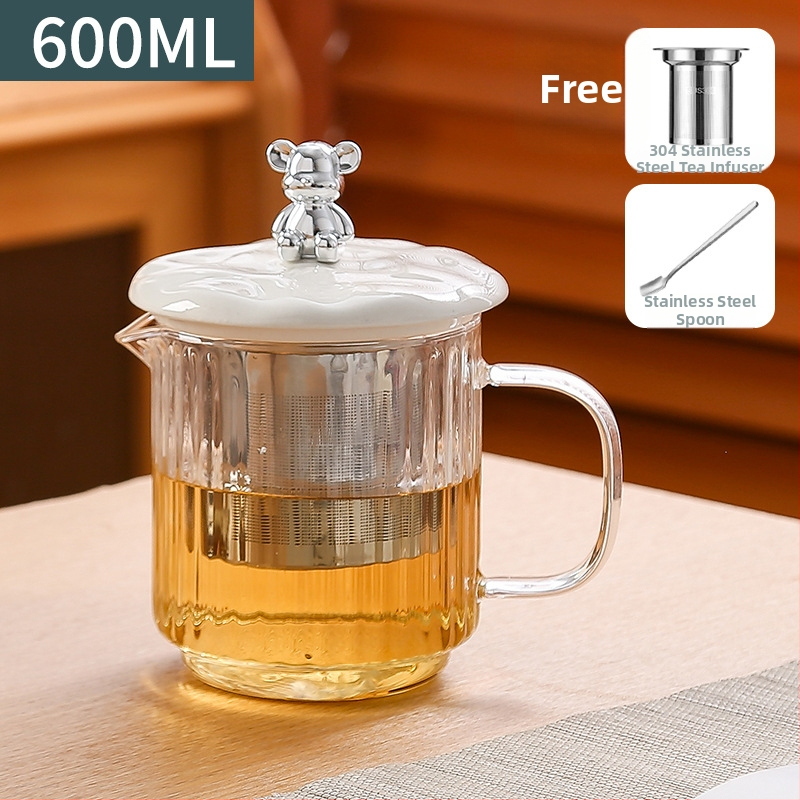 Veselības tējas kanna no stikla ar smilšu tekstūras korpusu (1 L ietilpība; 220 V; 300–350 W; keramikas iekšējā tvertnes; šķidruma izplešanās termostats)