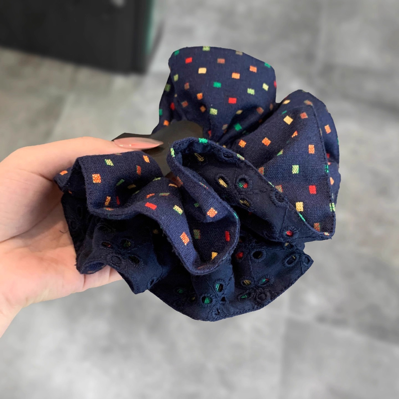 Koreai stílusú hajgumi négyzet alakú kendővel, pöttyös minta, kézzel készített textil, magas elasztikusság