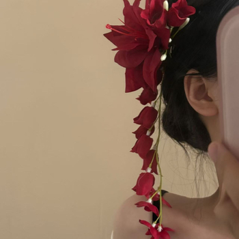 Accesorii pentru cap cu floare artificială și ciucuri – Handmade, materiale mixte; clemă de păr de tip cioc de rață; Primăvara 2025; Stil: natură (Proaspăt și dulce)