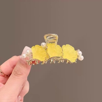 Clamă de păr cu design frunză de ginko, dublă, metalică, stil coreean