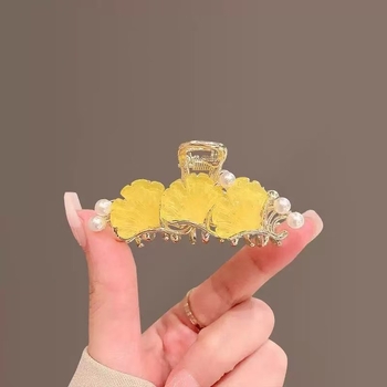 Clamă de păr cu design frunză de ginko, dublă, metalică, stil coreean